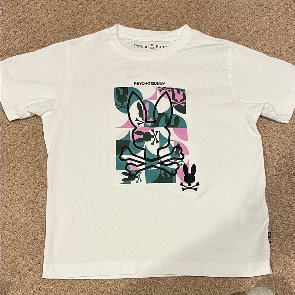 Psycho Bunny White and Green Graphic Kids T-Shirt